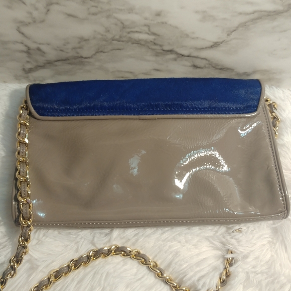 Gianni Bini Blue Calf Hair and Grey Patent Leather Clutch Bag - Picture 5 of 7